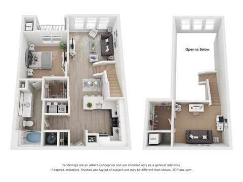 Floor plan for 1 bed, 1 bath, 1000 sqft